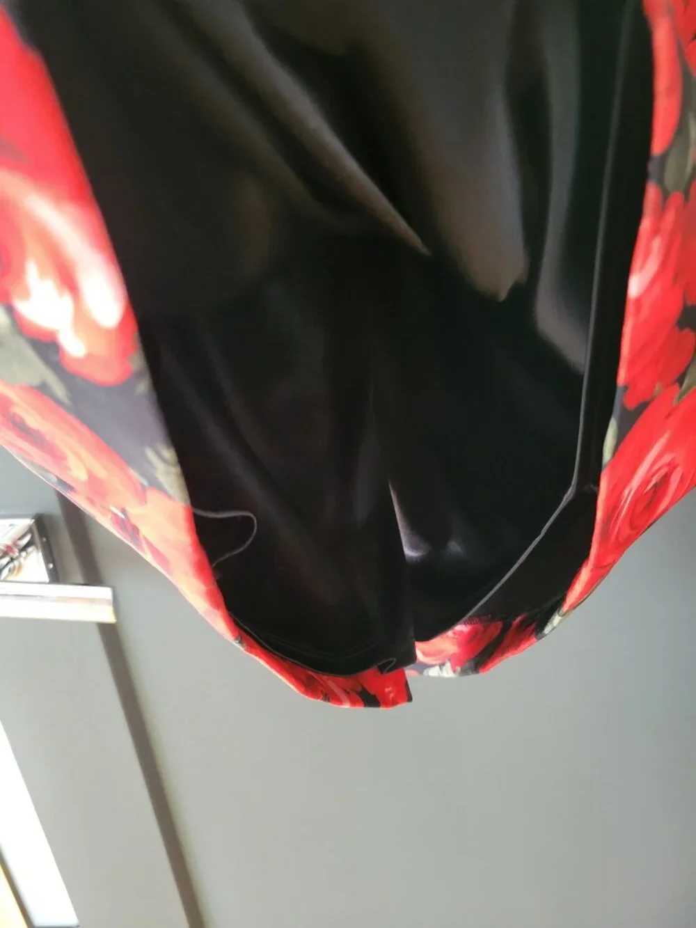 David Meister Red Rose Floral Bell Sleeve Belted Sheath Dress Size 6